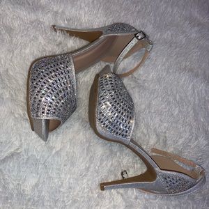 Silver fake diamond heels